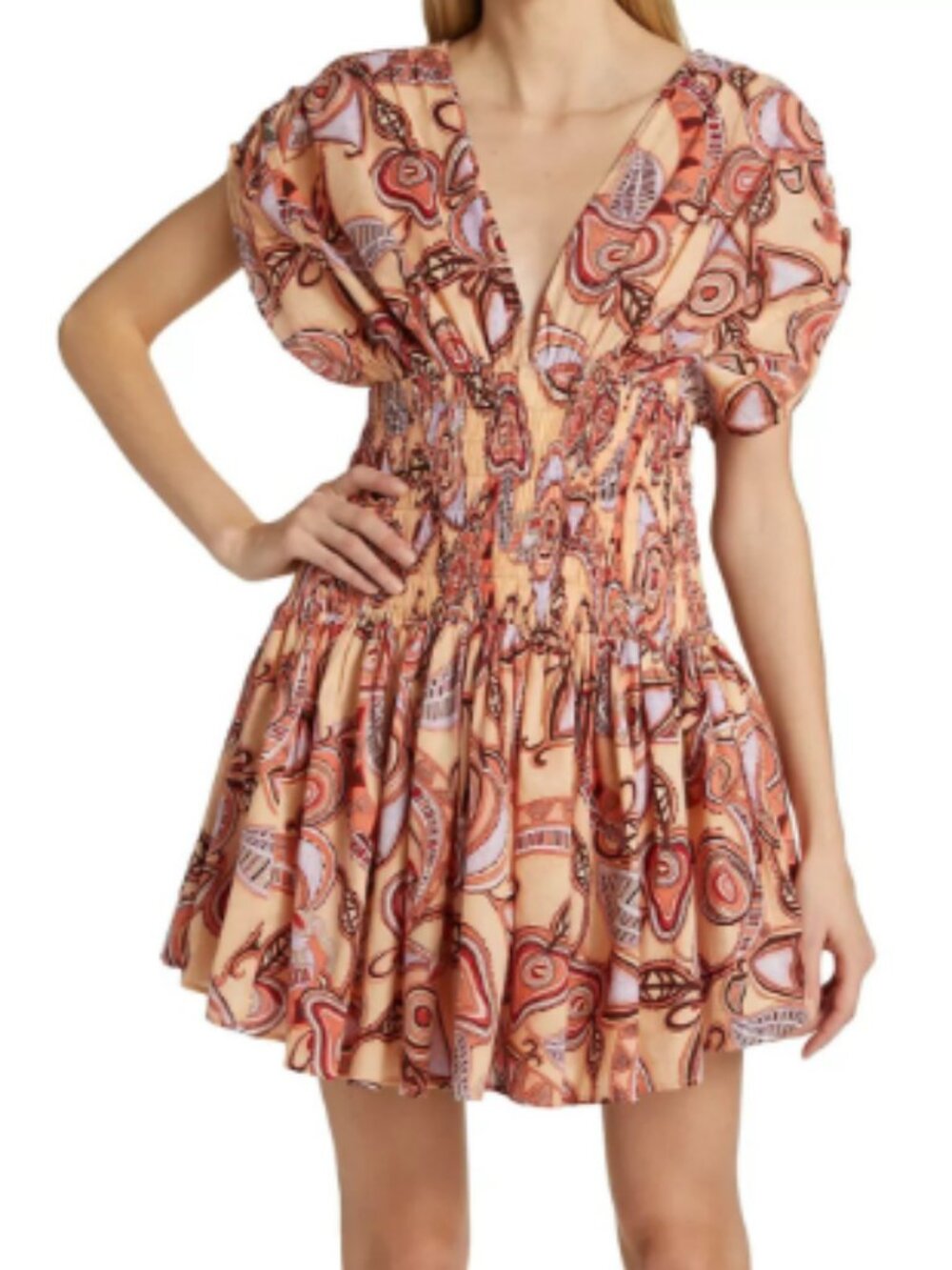 A.L.C. Luna Print Smocked Mini Dress Nude Peach